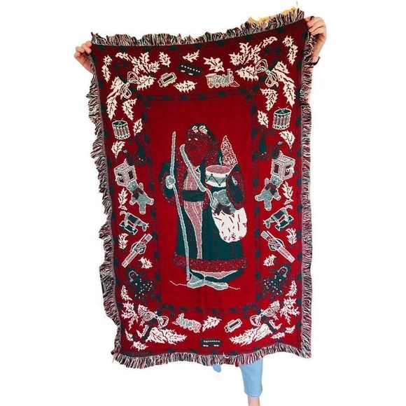 Tapestry Christmas holiday throw blanket afghan 32" x 52" - Picture 2 of 4